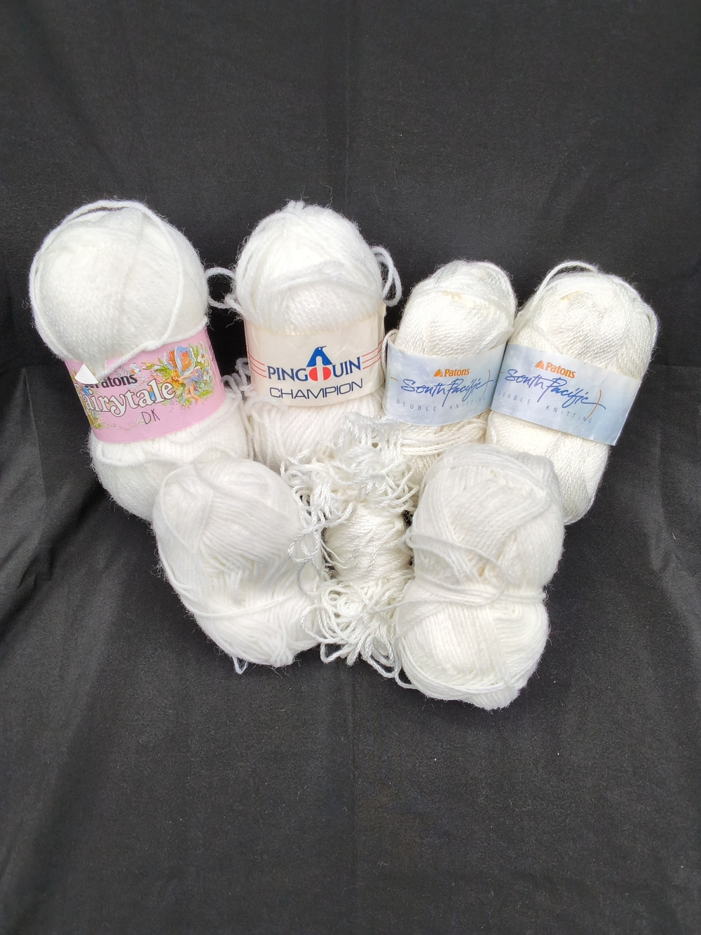 Vintage White & Off-White Yarn Lot - Patons & Pingouin